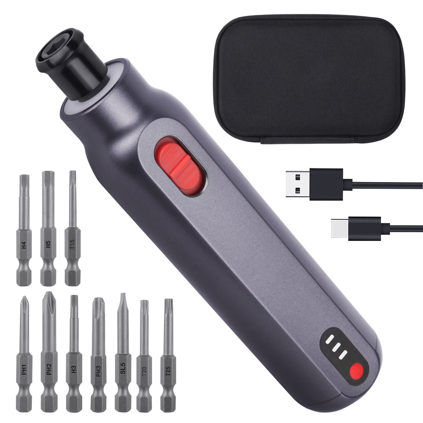 BOMIDI ESS01 Straight Handle Electric Screwdriver Portable One Machine for Multiple Purpos With 3 Intensity Level, Forward & Reverse Switching - Black