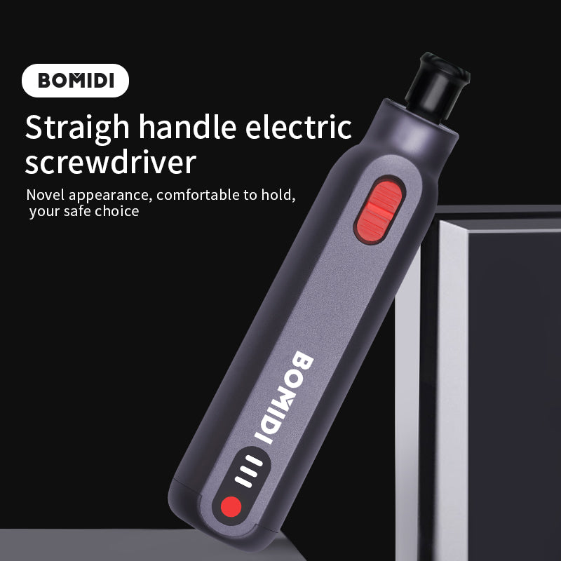 BOMIDI ESS01 Straight Handle Electric Screwdriver Portable One Machine for Multiple Purpos With 3 Intensity Level, Forward & Reverse Switching - Black