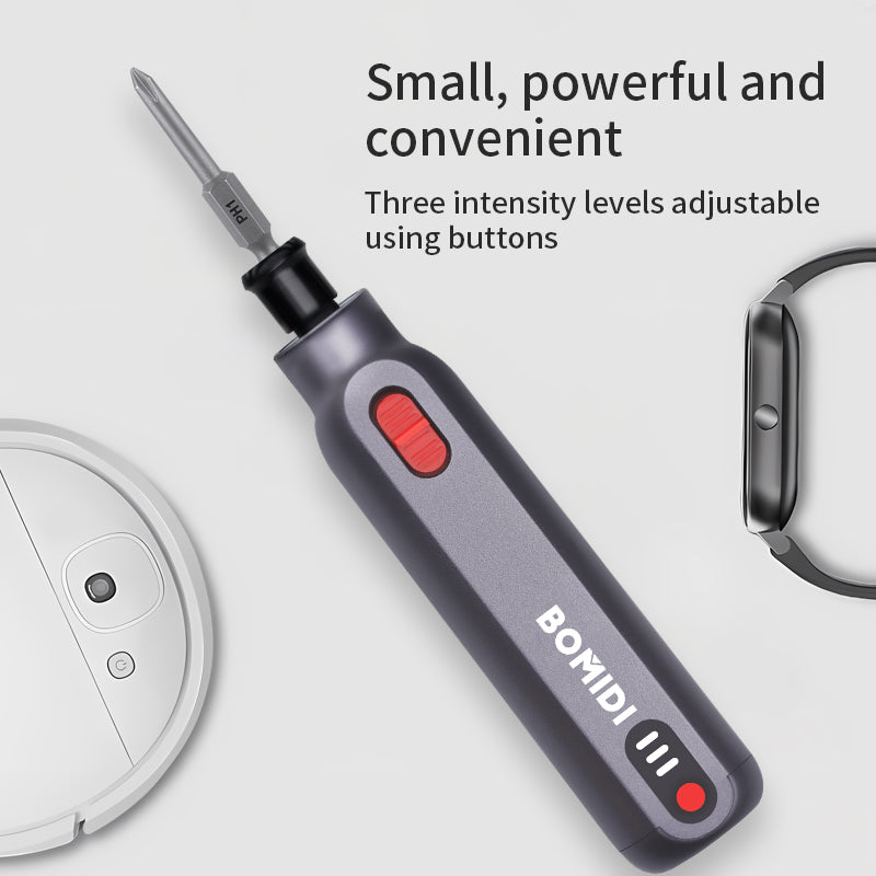 BOMIDI ESS01 Straight Handle Electric Screwdriver Portable One Machine for Multiple Purpos With 3 Intensity Level, Forward & Reverse Switching - Black