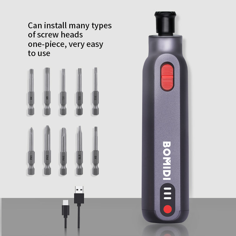 BOMIDI ESS01 Straight Handle Electric Screwdriver Portable One Machine for Multiple Purpos With 3 Intensity Level, Forward & Reverse Switching - Black