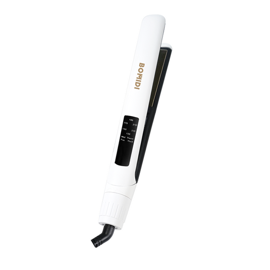 BOMIDI HS2 Hair Straightener With Bottom Rotation Gear Adjustment, Smart Thermostat, MCH Tech 15 Second Rapid Heating and Smart Display - White