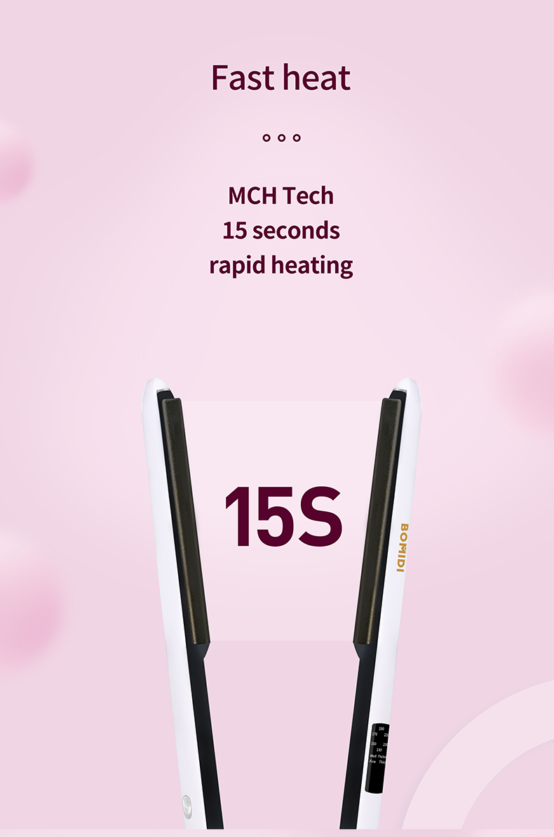 BOMIDI HS2 Hair Straightener With Bottom Rotation Gear Adjustment, Smart Thermostat, MCH Tech 15 Second Rapid Heating and Smart Display - White