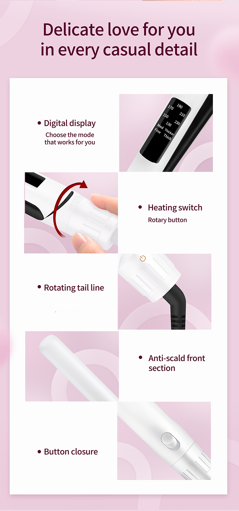 BOMIDI HS2 Hair Straightener With Bottom Rotation Gear Adjustment, Smart Thermostat, MCH Tech 15 Second Rapid Heating and Smart Display - White