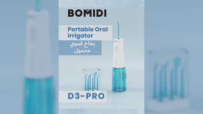 Bomidi D3PRO Portable Dental/Oral Irrigator 360 Rotatable Nozzle 300ml Easy Cleaning 7 Level Adjustable Water Pressure Type-C IPX7-White/Blue