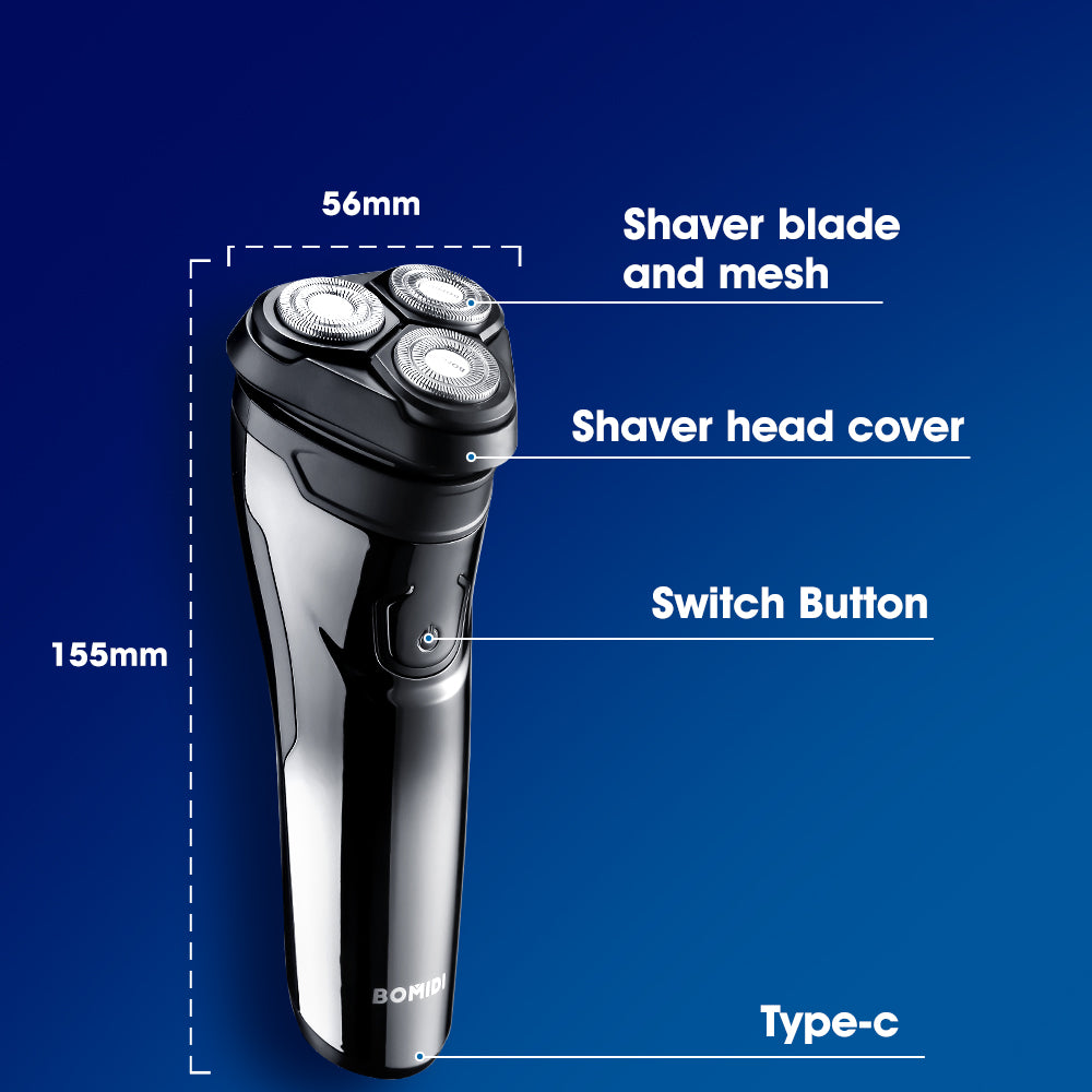 Bomidi M3 Electric Shaver 3D Rotating Razors Beard Trimmer 600mAh Long Battery USB Type-C Rechargeable Hair Shaver - Black