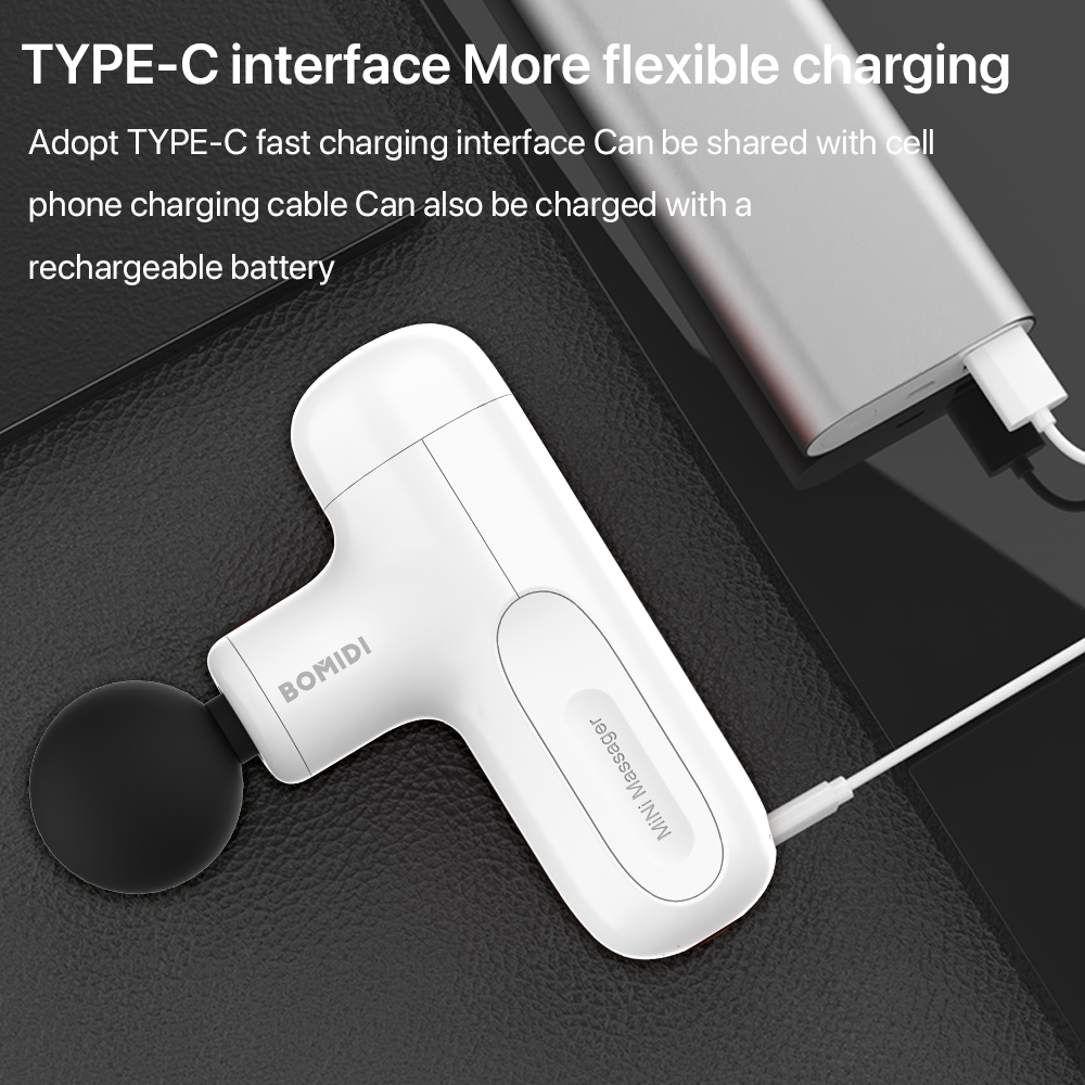 Bomidi M1 Portable Mini Massage Gun With High Torque Motor & 4 Unique Attachments | 2500mAh Long Battery Life - White