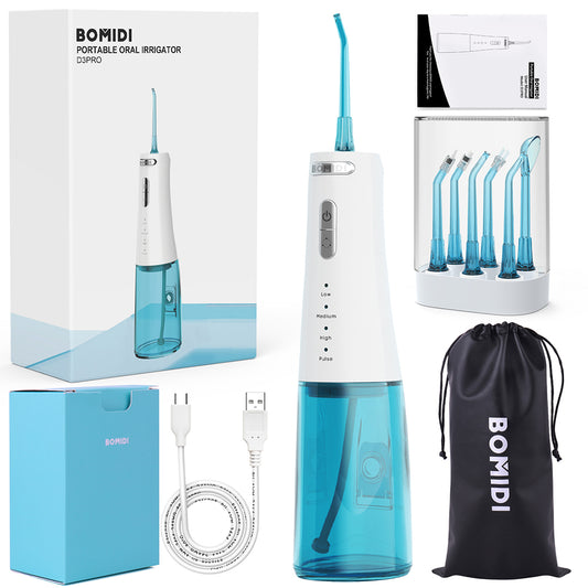 Bomidi D3PRO Portable Dental/Oral Irrigator 360 Rotatable Nozzle 300ml Easy Cleaning 7 Level Adjustable Water Pressure Type-C IPX7-White/Blue