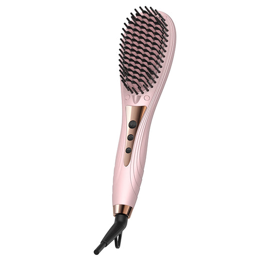Bomidi HB1 Electric Hair Straightener Brush Multifunctional Hair Comb Quick Heat Hair Curler Adjustable Temperature 40W - Pink