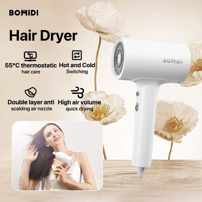 Bomidi HD1 Hair Dryer Negative Ion Hair Blower 1800W High Power Motor For Quick Drying - White
