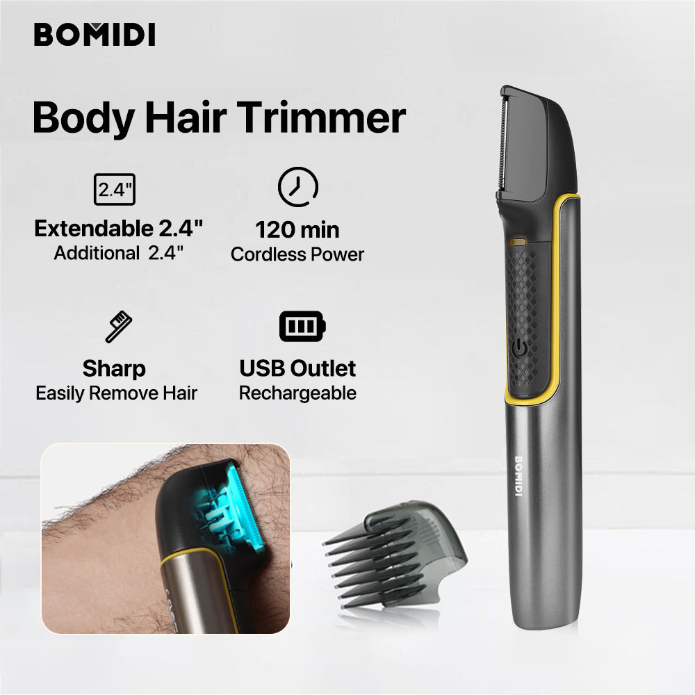 Bomidi HT1 Electric Body Hair Shaver Wireless Hair Shaver With Built-in Extension Handle USB Rechargeable Battery - Silver
