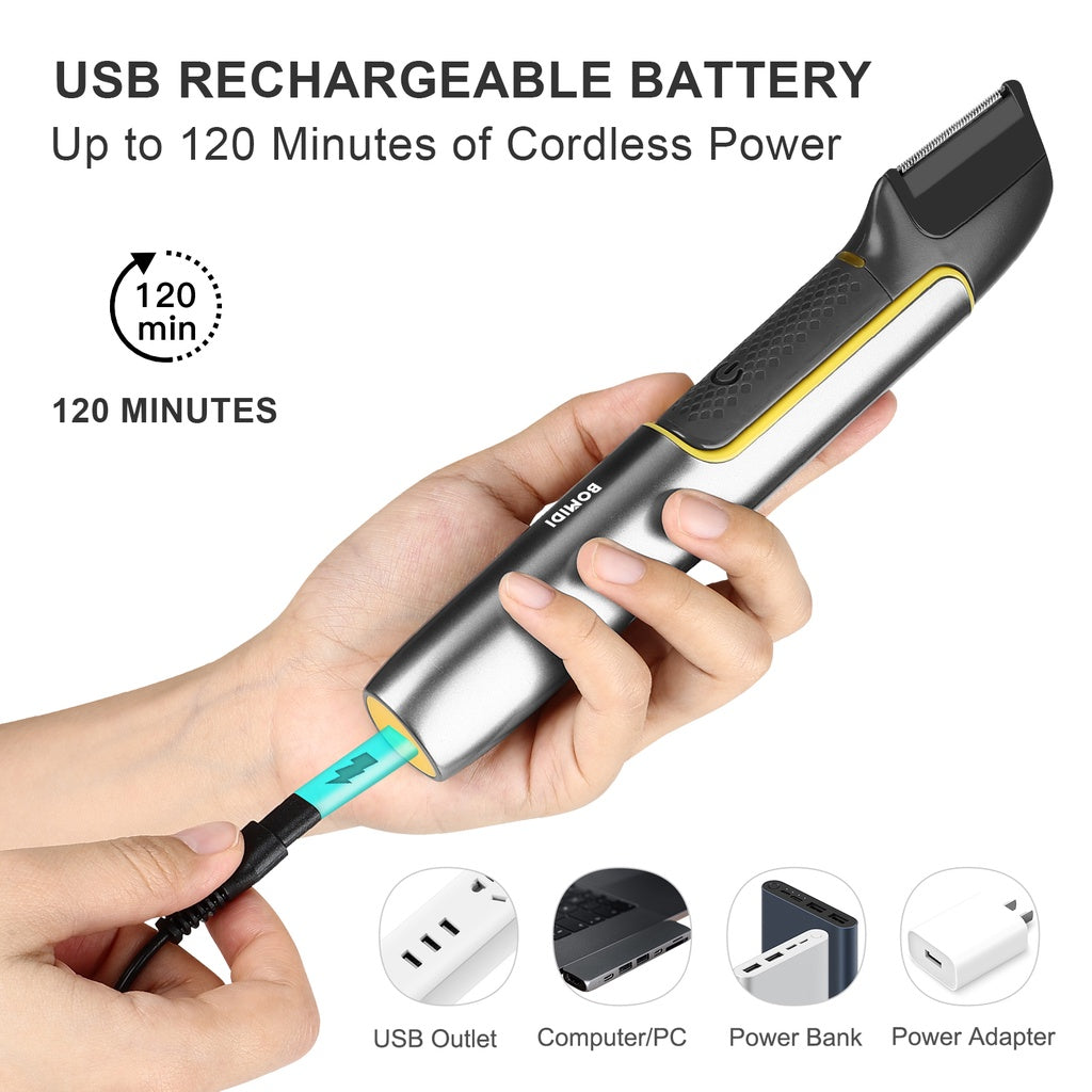 Bomidi HT1 Electric Body Hair Shaver Wireless Hair Shaver With Built-in Extension Handle USB Rechargeable Battery - Silver