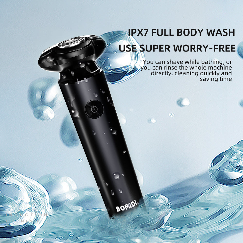 Bomidi M7 Electric Shaver Triple Floating Blades Wet & Dry Low Noise Shaver IPX7 Waterproof Facial Beard Trimmer - Black